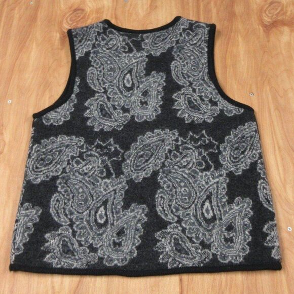 STUDIO WORKS Gray White Wool Vest Jacket Womens Sz M Floral Paisley Full Zip Up - Picture 6 of 9